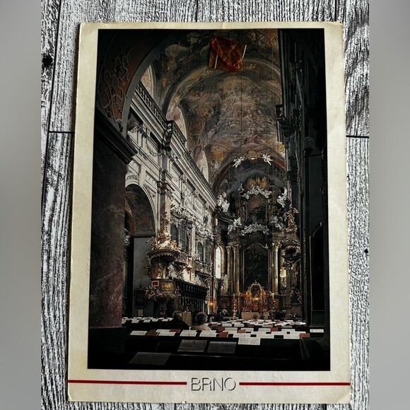 Vintage framed Czech Republic BRNO Church postcard and vintage frame 1993 - Picture 2 of 6